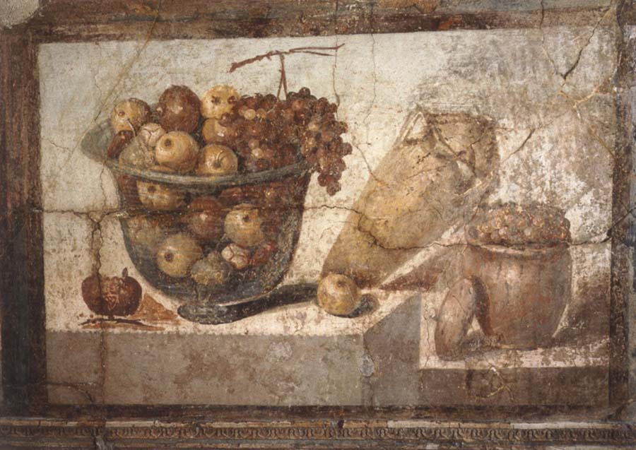 Kristallschussel with fruits Wandschmuch out of the villa di Boscoreale